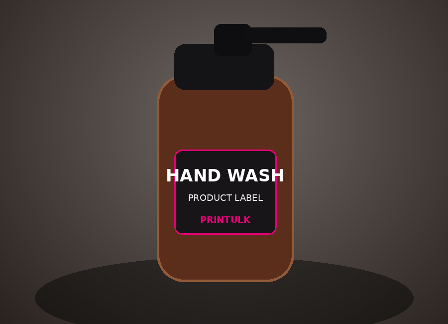 Amber pump bottle with a crisp black hand wash product label